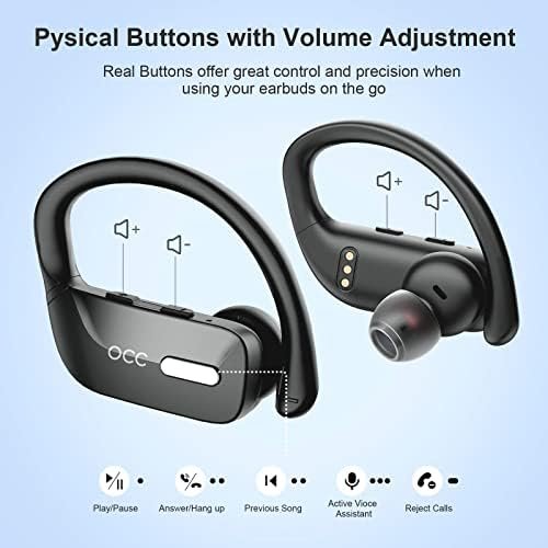 occiam Wireless Earbuds Bluetooth Headphones 48H Play Back Earphones in Ear Waterproof with Microphone LED Display for Sports Running Workout Black - Image 4