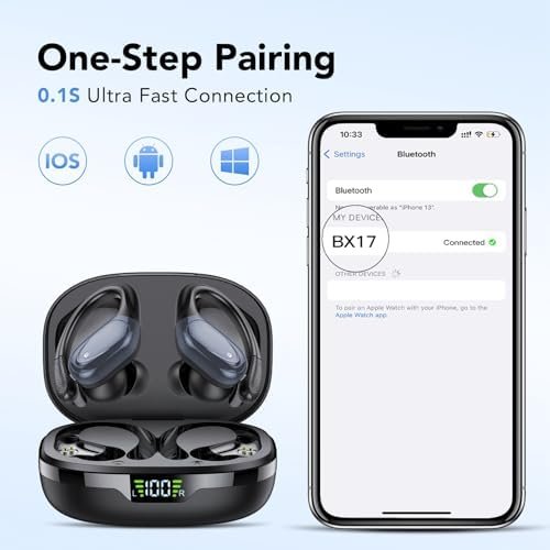 Ear buds Wireless Earbuds Bluetooth 5.3 Headphones 60hrs Playtime with Digital Display Sports Wireless Headphones with Earhook Deep Bass IPX7 Waterproof Over-Ear Earbuds for Android iOS Workout Black - Image 6