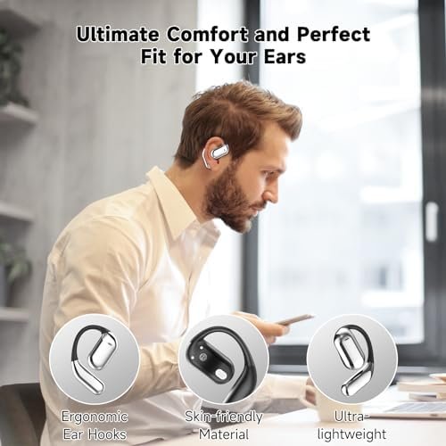 EUQQ Open Ear Bluetooth 5.4 Headphones, Wireless Earbuds Sport Over Earphones Built-in Mic with Ear Hooks 50H Playtime Ear Buds LED Display Charging Case, Waterproof Design for Running Fitness, Black - Image 5