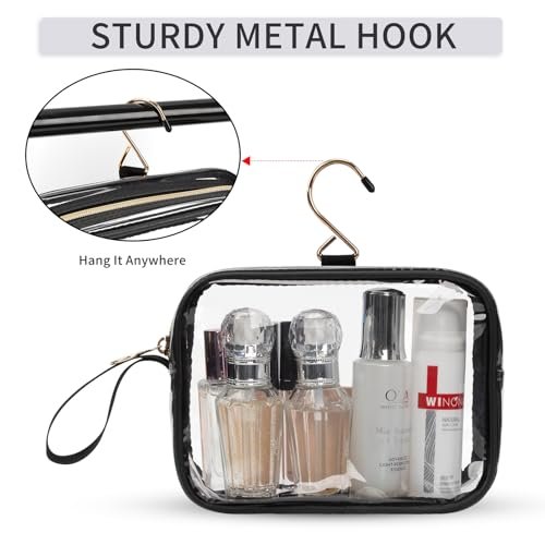 TSA Approved Toiletry Bag, 2 Pack Clear Toiletry Bags with Hook, Quart Size Clear Makeup Bags, Travel Makeup Cosmetic Bag for Women Men, Carry on Airport Airline Compliant Bag - Image 4