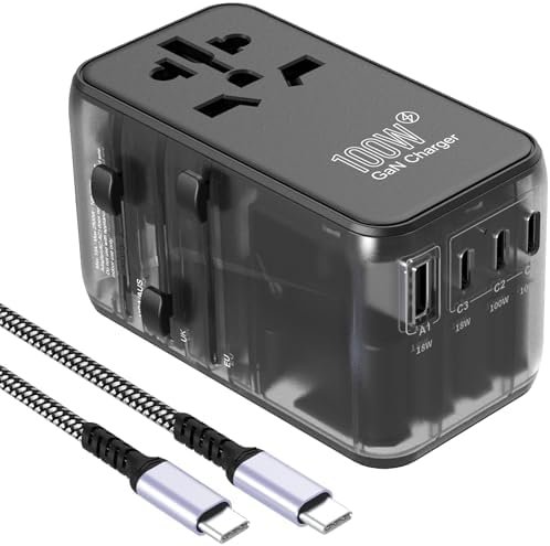 CHIPOFY Universal Travel Adapter, 100W International Plug Adapter, 3 USB C 1 USB A Ports, All-in-one Travel Charger Outlet Converter for Europe UK EU AUS (Type C/G/A/I)
