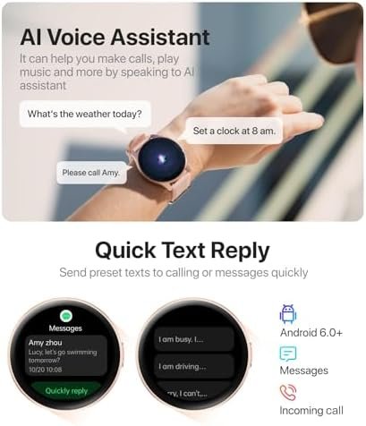 Smart Watch for Women Men Answer/Make Calls/Quick Text Reply/AI Voice, Smartwatch for Android Phones iPhone Samsung Compatible IP68 Fitness Tracker Heart Rate Blood Oxygen Sleep Monitor Circle - Image 4
