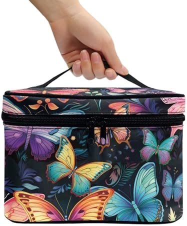 Colorful Butterfly Makeup Bag Skincare Bag Large Capacity Travel Toiletry Bag Easy to Take Can Hold Makeup Brushes Skincare with Handle for Jewelry, Lipstick, Cosmetic Box - Image 3