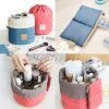 EUOW Travel Cosmetic Bags Barrel Makeup Bag,Women&Girls Portable Foldable Cases, Multifunctional Toiletry Bucket Bags Round Organizer Storage Pocket Soft Collapsible(Lightblue) - Image 3