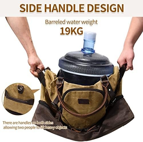 Nerlion Weekender Bag with Shoe Compartment Large Overnight Bag for Men Canvas Genuine Leather Carry on Luggage Bag Travel Duffel Bag(Brown) - Image 8