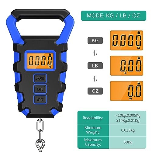 ORIA Digital Fishing Scale with Gripper, (Newest) Portable Hanging Hook Fish Meat Scale, 110lb/50kg Weight Max Waterproof Luggage Scale with Luggage Hook, Backlit LCD Display, Lb/Oz/Kg Mode, Blue - Image 3