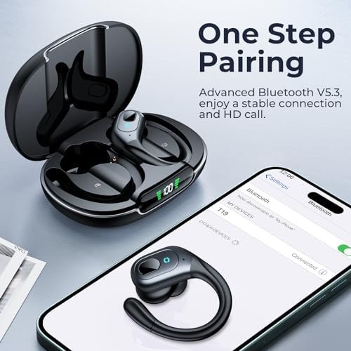 occiam Bluetooth Headphones Wireless Earbuds 90Hrs Playback Sport Ear Buds with Earhook LED Display Charging Case IPX7 Waterproof Earbud Deep Bass Running Earphones for iOS Android Cellphone,Black - Image 5