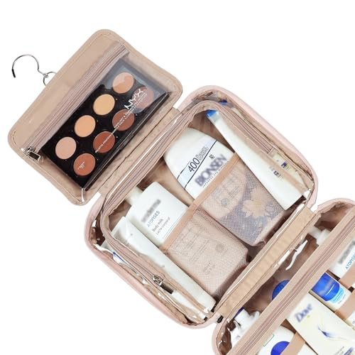 NISHEL Travel Toiletry Bag for Women Large Capacity, Travel Essentials Organizer, Hanging Makeup Case for Accessories, Cosmetics, Toiletries, Pink - Image 3