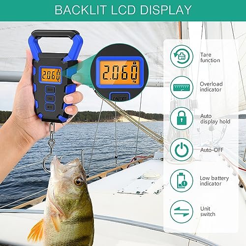 ORIA Digital Fishing Scale with Gripper, (Newest) Portable Hanging Hook Fish Meat Scale, 110lb/50kg Weight Max Waterproof Luggage Scale with Luggage Hook, Backlit LCD Display, Lb/Oz/Kg Mode, Blue - Image 2