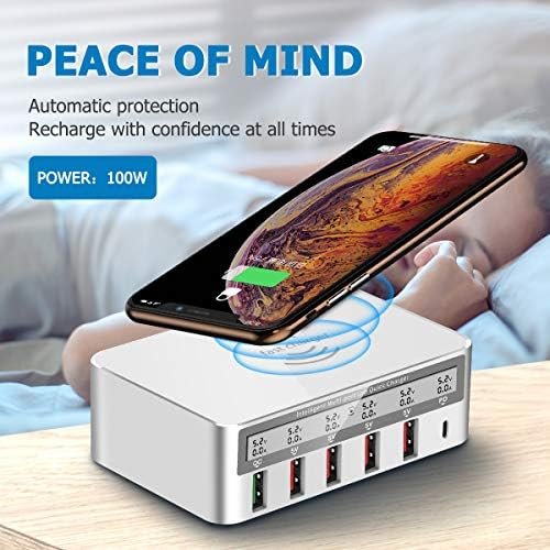 Charging Station, 100W 6-Port USB Fast Charger with QC 3.0 & PD, Compatible with Apple & Other Brand Cell Phones - Image 2