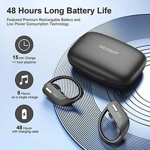 occiam Wireless Earbuds Bluetooth Headphones 48H Play Back Earphones in Ear Waterproof with Microphone LED Display for Sports Running Workout Black - Image 2