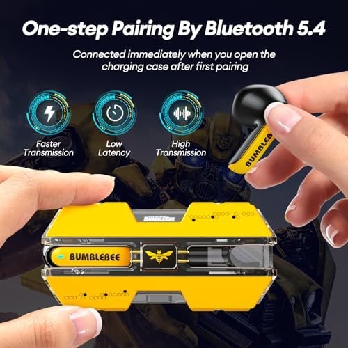 Transformers TF-T01 True Wireless Earbuds Bluetooth 5.4 Headphones, Bluetooth Earbud in Ear with HD Mic, 60H Playtime Ear Buds, IPX5 Waterproof Earphones for Android iOS Bumblebee - Image 3