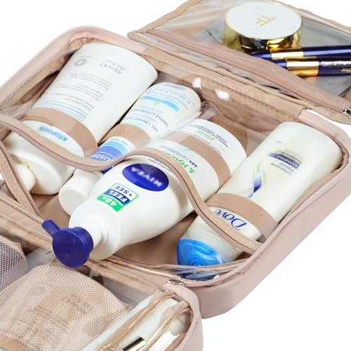 NISHEL Travel Toiletry Bag for Women Large Capacity, Travel Essentials Organizer, Hanging Makeup Case for Accessories, Cosmetics, Toiletries, Pink - Image 5