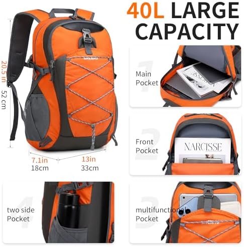40L Hiking Backpack Lightweight Daypack Waterproof Travel Camping Backpack for Men Women Sport Packable - Image 2