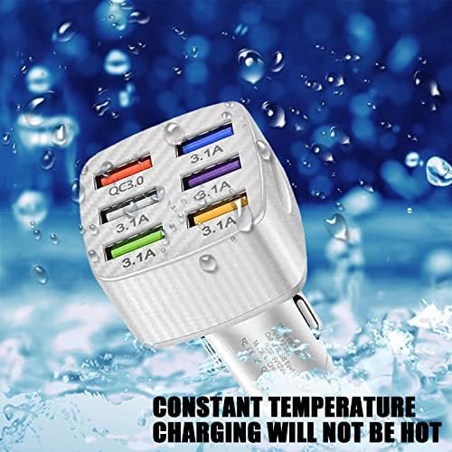 Ajxn Pack-1 Car Charger Adapter, 6 USB Multi Port Fast Charger, QC3.0 USB Fast Charger, Universal for Most Cell Phones, iPhone (White) - Image 7