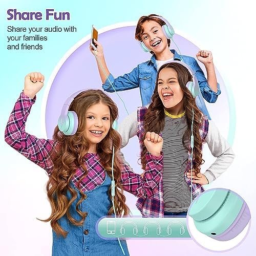 Kids Headphones, Wired Headphones for Kids Over Ear with Microphone, 85/94dB Volume Limiter Headphones for Girls Boys with Sharing Jack, Foldable Headphones for Online Study,Gradient Purple - Image 7