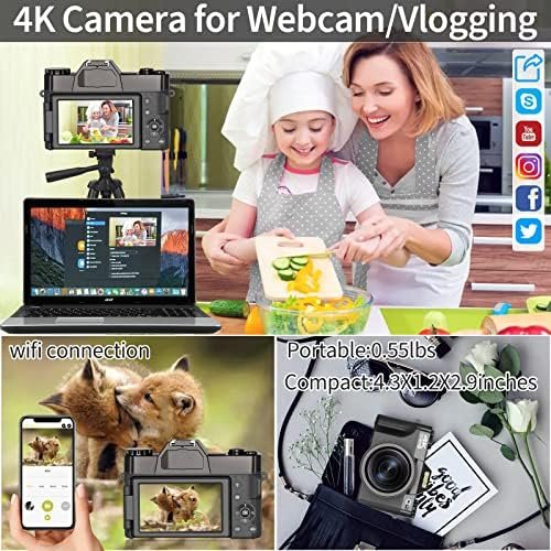 Digital Camera for Photography, 4K 48MP Vlogging Camera for YouTube with WiFi, 3-inch 180-degree Flip Screen, 16X Digital Zoom, 52mm Wide Angle & Macro Lens, 32GB TF Card and 2 Batteries(Purple) - Image 5