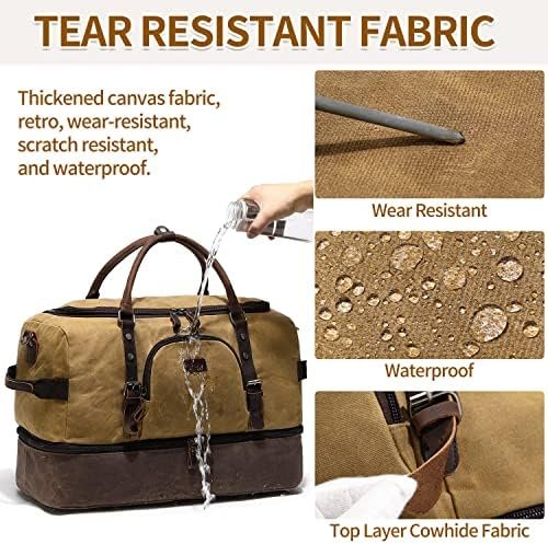 Nerlion Weekender Bag with Shoe Compartment Large Overnight Bag for Men Canvas Genuine Leather Carry on Luggage Bag Travel Duffel Bag(Brown) - Image 7