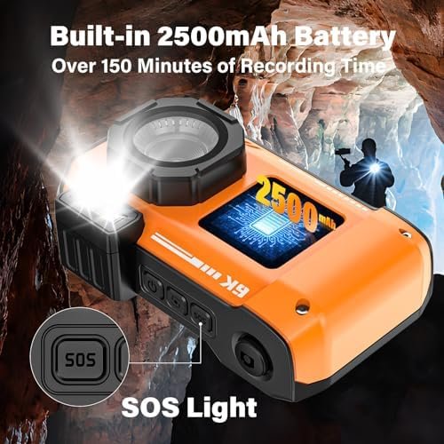 6K25FPS 64MP Digital Camera Rugged Waterproof Dustproof Shockproof, with 32GB Card Dual-Screen Selfie 16FT Underwater Camera for Snorkeling Autofocus Point and Shoot Digital Camera (Orange) - Image 6
