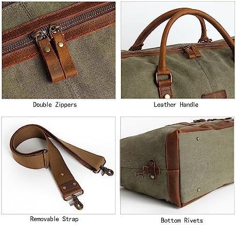 TRITOUR Duffle Bag for Men Travel Leather Canvas Weekender Bag Overnight Bag with Toiletry Bag - Image 6
