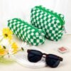 ZLFSRQ 2Pcs Checkered Makeup Bag for Women Travel Medium Small Cosmetic Bag Set Cute Makeup Pouch Purse Zippered Toiletry Bag Organizer Preppy Y2K Trendy Aesthetic Makeup Brushes Storage Bag(Green) - Image 7