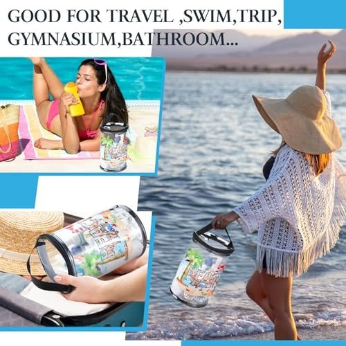 Sanwuta Beach Theme Clear Lotion Toiletry Bag Travel Makeup Case Waterproof PVC Cosmetic Bag with Handle Zipper Portable Survival Organizer Pouch for Women Pool Gift Birthday Summer Party - Image 4