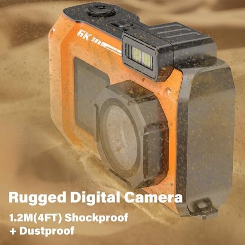 6K25FPS 64MP Digital Camera Rugged Waterproof Dustproof Shockproof, with 32GB Card Dual-Screen Selfie 16FT Underwater Camera for Snorkeling Autofocus Point and Shoot Digital Camera (Orange) - Image 3