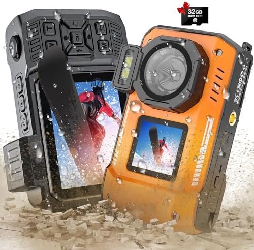 6K25FPS 64MP Digital Camera Rugged Waterproof Dustproof Shockproof, with 32GB Card Dual-Screen Selfie 16FT Underwater Camera for Snorkeling Autofocus Point and Shoot Digital Camera (Orange)
