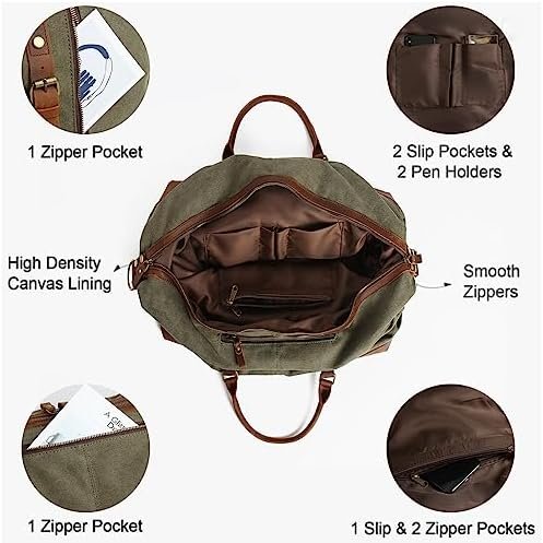 TRITOUR Duffle Bag for Men Travel Leather Canvas Weekender Bag Overnight Bag with Toiletry Bag - Image 5