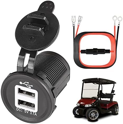 Golf Cart DC 6V-30V Quick Charge 3.1A Dual USB Charger, 2 in 1 USB Golf Cart USB Charger Ports Outlet Universal for Club Car, EZGO and Yamaha