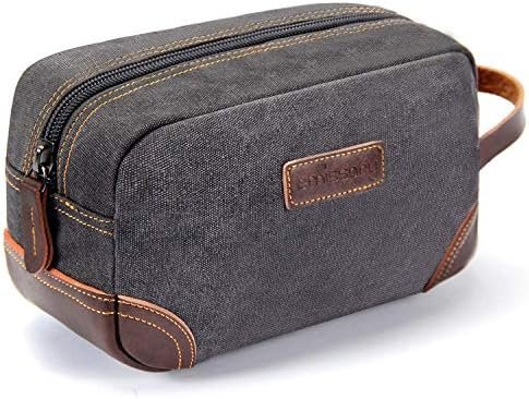 emissary Travel Toiletry Bag for Men, Leather and Canvas Toiletry Bags, Dopp Kit for Men, Travel Bathroom Bag Men's Shaving Kit, Travel Kit Small Bag for Men, Shaving Bag for Travel Accessories (Gray)