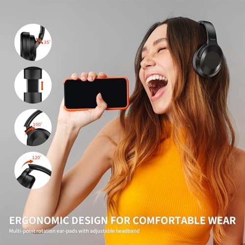 Aamft Active Noise Cancelling Headphones - Hi-Res Sound Wireless Over Ear Bluetooth Headphones Comfort Fit, 80H Playtime Noise Canceling Headphones, Deep Bass, AI Clear Calls for Travel/Home/Office - Image 4