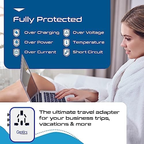 Ceptics Universal Travel Adapter Plug World Power W/ 4 USB Ports - Charge Cell Phones, Smart Watches, iPhones - For International Europe, China, UK, UAE, Australia - Type A, C, G, I - Image 8