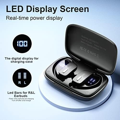 occiam Wireless Earbuds Bluetooth Headphones 48H Play Back Earphones in Ear Waterproof with Microphone LED Display for Sports Running Workout Black - Image 3