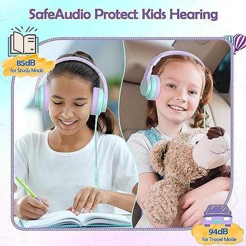 Kids Headphones, Wired Headphones for Kids Over Ear with Microphone, 85/94dB Volume Limiter Headphones for Girls Boys with Sharing Jack, Foldable Headphones for Online Study,Gradient Purple - Image 2
