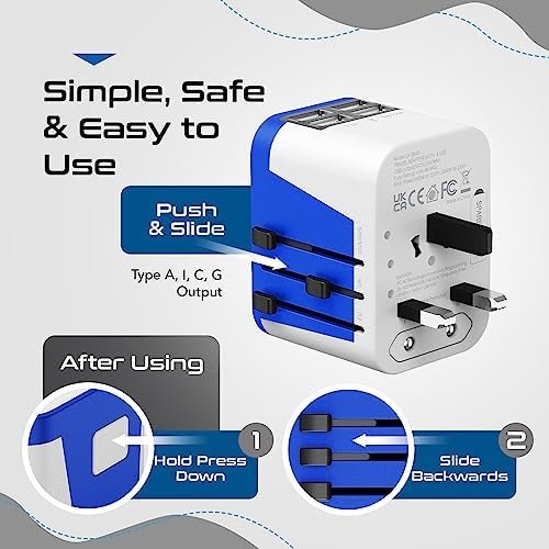 Ceptics Universal Travel Adapter Plug World Power W/ 4 USB Ports - Charge Cell Phones, Smart Watches, iPhones - For International Europe, China, UK, UAE, Australia - Type A, C, G, I - Image 6