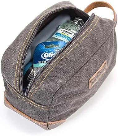 emissary Travel Toiletry Bag for Men, Leather and Canvas Toiletry Bags, Dopp Kit for Men, Travel Bathroom Bag Men's Shaving Kit, Travel Kit Small Bag for Men, Shaving Bag for Travel Accessories (Gray) - Image 3