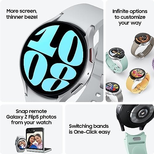 SAMSUNG Galaxy Watch 6 44mm Bluetooth Smartwatch, Fitness Tracker, Personalized HR Zones, Advanced Sleep Coaching, Heart Monitor, BIA Sensor for Health Wellness Insights, Big Screen, US Version Silver - Image 2
