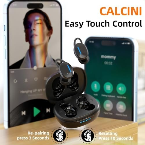 CALCINI Wireless Earbuds Bluetooth 5.3 IPX8 Waterproof Touch Control, in Ear Headphones with Charging Case, TWS Ear Buds for Phone, Android, Sport and Workout Deep Bass Microphone Earphones - Image 5