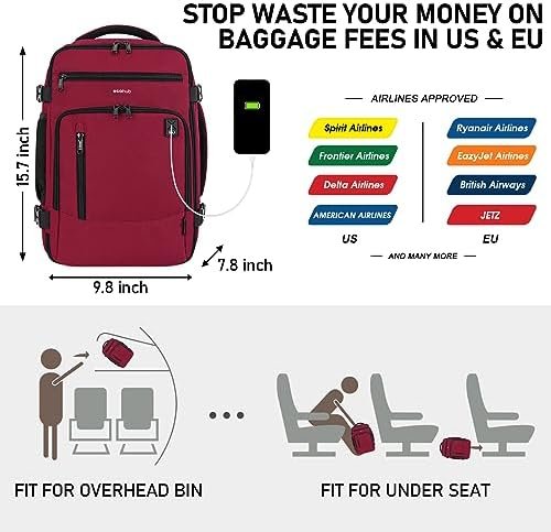 ECOHUB 16'' Travel Backpack Carry On Underseat Airline Approved Personal Item Travel Bag with Multi-Pockets Laptop Backpack Casual Daypack Small Backpack Lightweight for Women Men, Red - Image 7