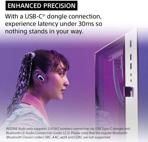 Sony INZONE Buds Truly Wireless Noise Cancelling Gaming Earbuds, 12 Hour Battery, for PC, PS5, 360 Spatial Sound, 30ms Low Latency, USB-C Dongle and LE Audio (LC3), WF-G700N White - Image 6