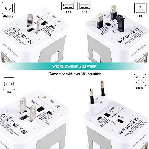 International Power Adapter Travel Plug - 4 USB Ports Universal Work for 150 Countries - 120 Volt Adapter - Adapter Type C Type A Type G Type I f for UK Japan China eu Europe European By SublimeWare - Image 3