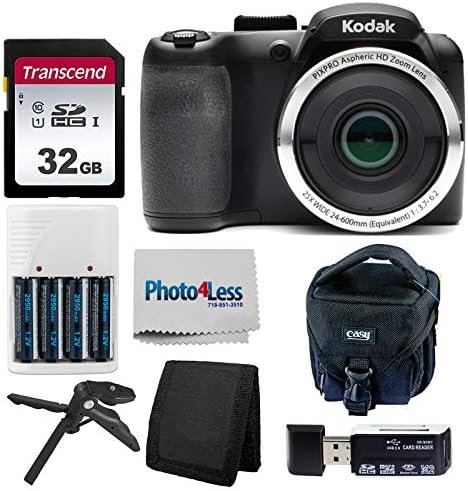 Kodak PIXPRO AZ252 Astro Zoom 16MP Digital Camera (Black) + Point & Shoot Camera Case + Transcend 32GB SD Memory Card + Rechargeable Batteries & Charger + USB Card Reader + Table Tripod + Accessories