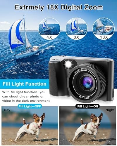 4K Digital Camera for Photography Autofocus,Macro Digital Camera for Kids with SD Card,48MP Vlogging Camera for YouTube,Compact Digital Camera with 18X Digital Zoom, Flash, Anti-Shake, 2 Batteries - Image 3