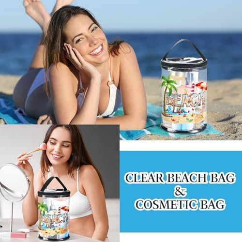 Sanwuta Beach Theme Clear Lotion Toiletry Bag Travel Makeup Case Waterproof PVC Cosmetic Bag with Handle Zipper Portable Survival Organizer Pouch for Women Pool Gift Birthday Summer Party - Image 6