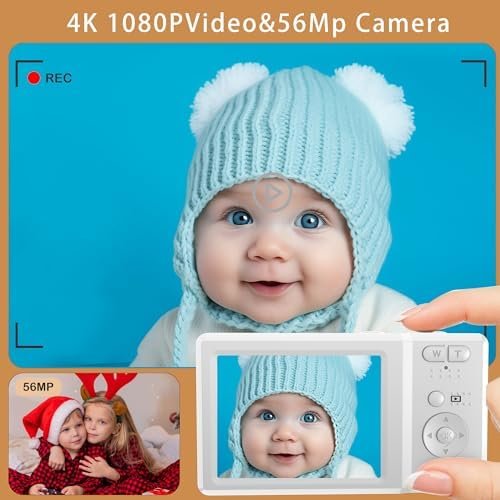 Digital Camera, 4K Ultra HD Cameras for Photography, Digital Point and Shoot Camera with 56Mp Autofocus 20X Zoom Anti Shake, Video Camera with 32GB SD Card for Adults, Teens, Beginners(Silver) - Image 2