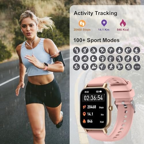 Smart Watch(Answer/Make Call), 1.85" Smart Watches for Men Women IP68 Waterproof, 110+ Sport Modes, Fitness Activity Tracker, Heart Rate Sleep Monitor, Pedometer, Smartwatch for Android iOS, Pink Gold - Image 5