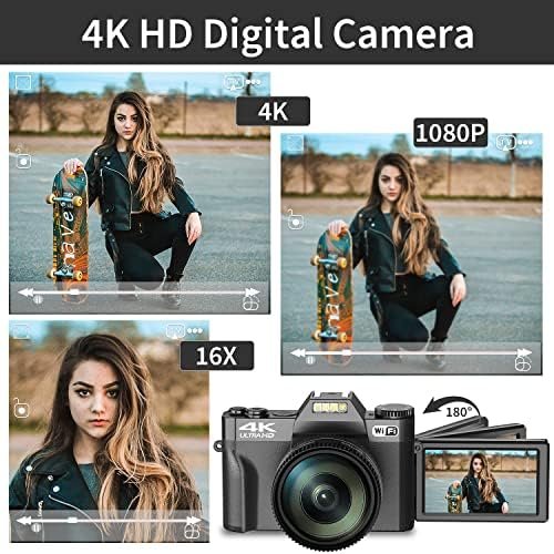 Digital Camera for Photography, 4K 48MP Vlogging Camera for YouTube with WiFi, 3-inch 180-degree Flip Screen, 16X Digital Zoom, 52mm Wide Angle & Macro Lens, 32GB TF Card and 2 Batteries(Purple) - Image 3