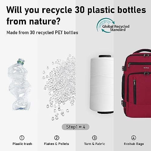 ECOHUB 16'' Travel Backpack Carry On Underseat Airline Approved Personal Item Travel Bag with Multi-Pockets Laptop Backpack Casual Daypack Small Backpack Lightweight for Women Men, Red - Image 3