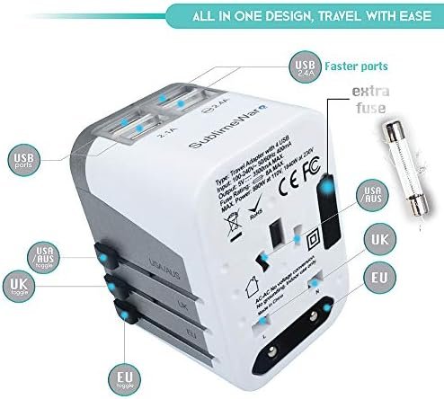 International Power Adapter Travel Plug - 4 USB Ports Universal Work for 150 Countries - 120 Volt Adapter - Adapter Type C Type A Type G Type I f for UK Japan China eu Europe European By SublimeWare - Image 2